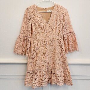Eliza J Pink Lace Bell Sleeve Dress – Size 4P Petite Fit & Flare Wedding Guest